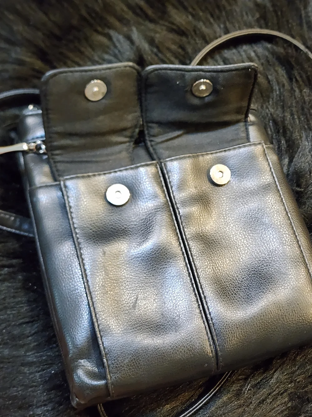 Black Faux Leather Crossbody Organizer Bag with Front Pockets Unisex